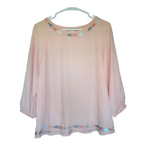 Ariat peach blouse with embroidered trim